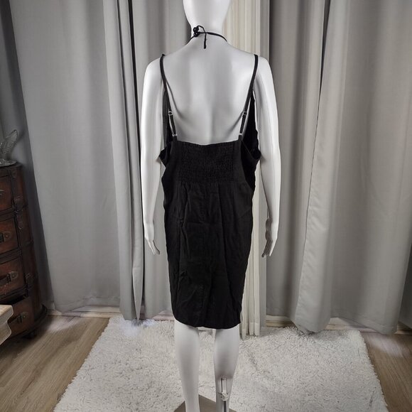 Forever 21+ Black Linen Blend Midi Dress Spaghetti Strap Tie Front Size 3X - Picture 4 of 12